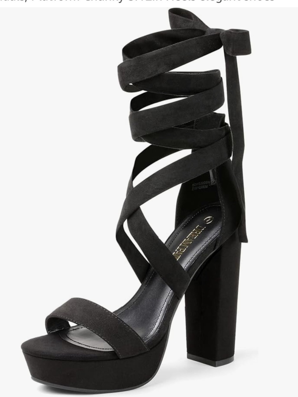 NIB/NWT Dream Pairs Suede Black Platform Block Heel Sandal with Sexy Ankle Tie